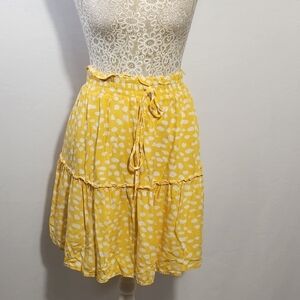 Women's Boho Yellow Tiered Drawstring High Waist Viscose Mini Skirt Size XL